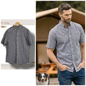 🌿Old Navy Men's Large Navy Blue & White Gingham Short Sleeve Button Down